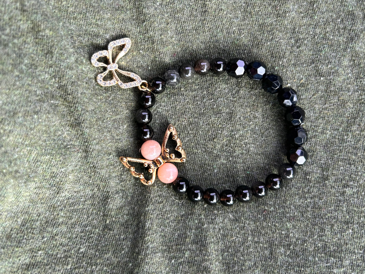 Silver Obsidian Charm Bracelet