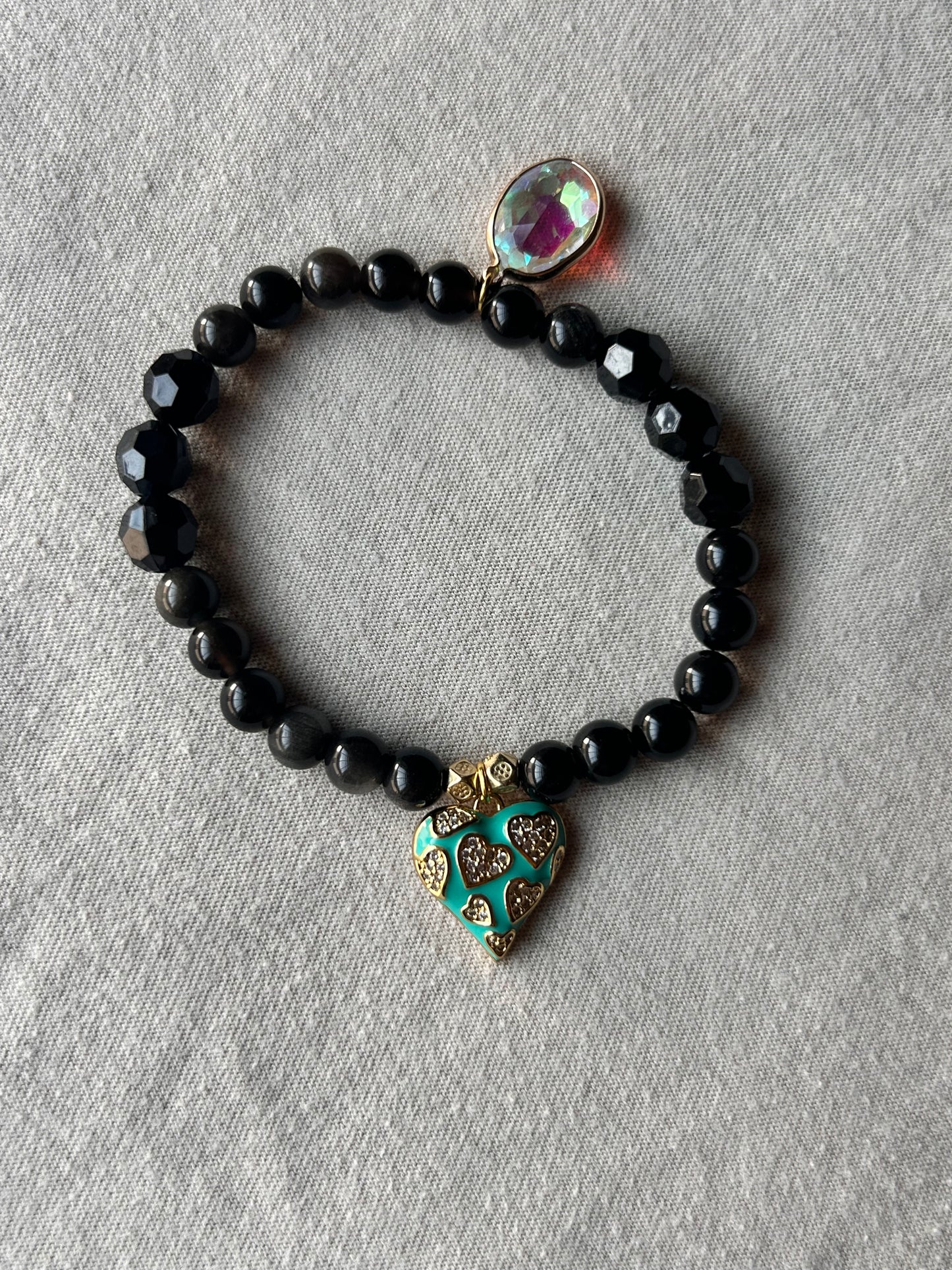 Silver Obsidian Charm Bracelet