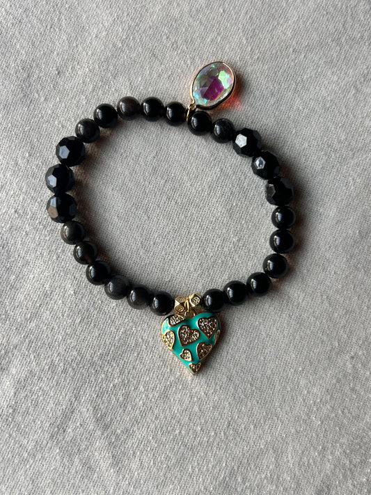 Silver Obsidian Charm Bracelet