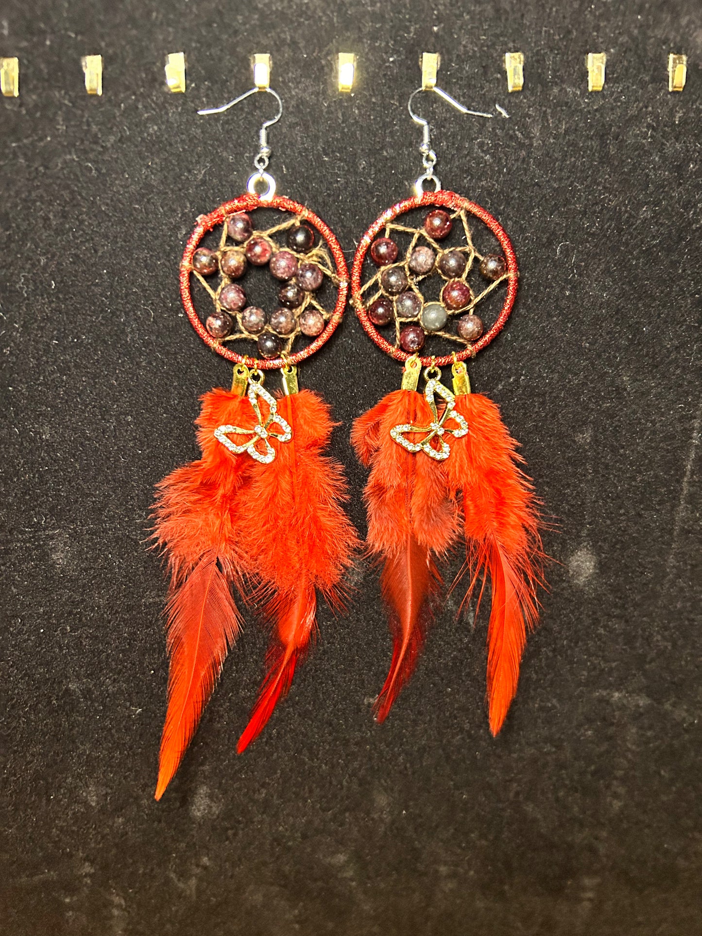 Garnet Dream Catcher Earrings