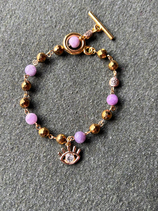 lepidolite and hematite charm bracelet