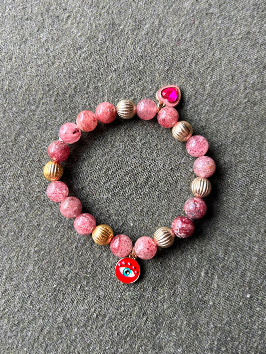Strawberry Quartz Charm Bracelet