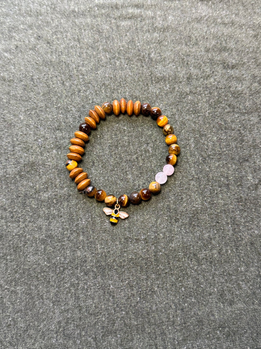 Tigers Eye and Rose Quartz Charm Bracelet