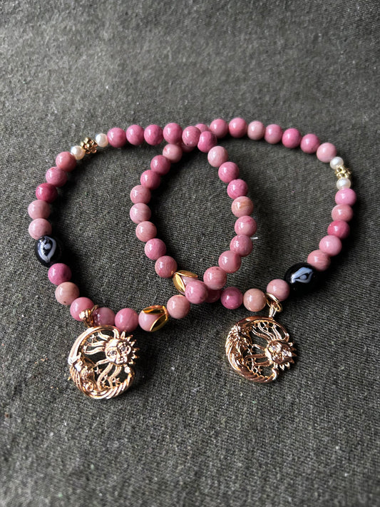 Haitian Rhodonite Hers & His Charm bracelets