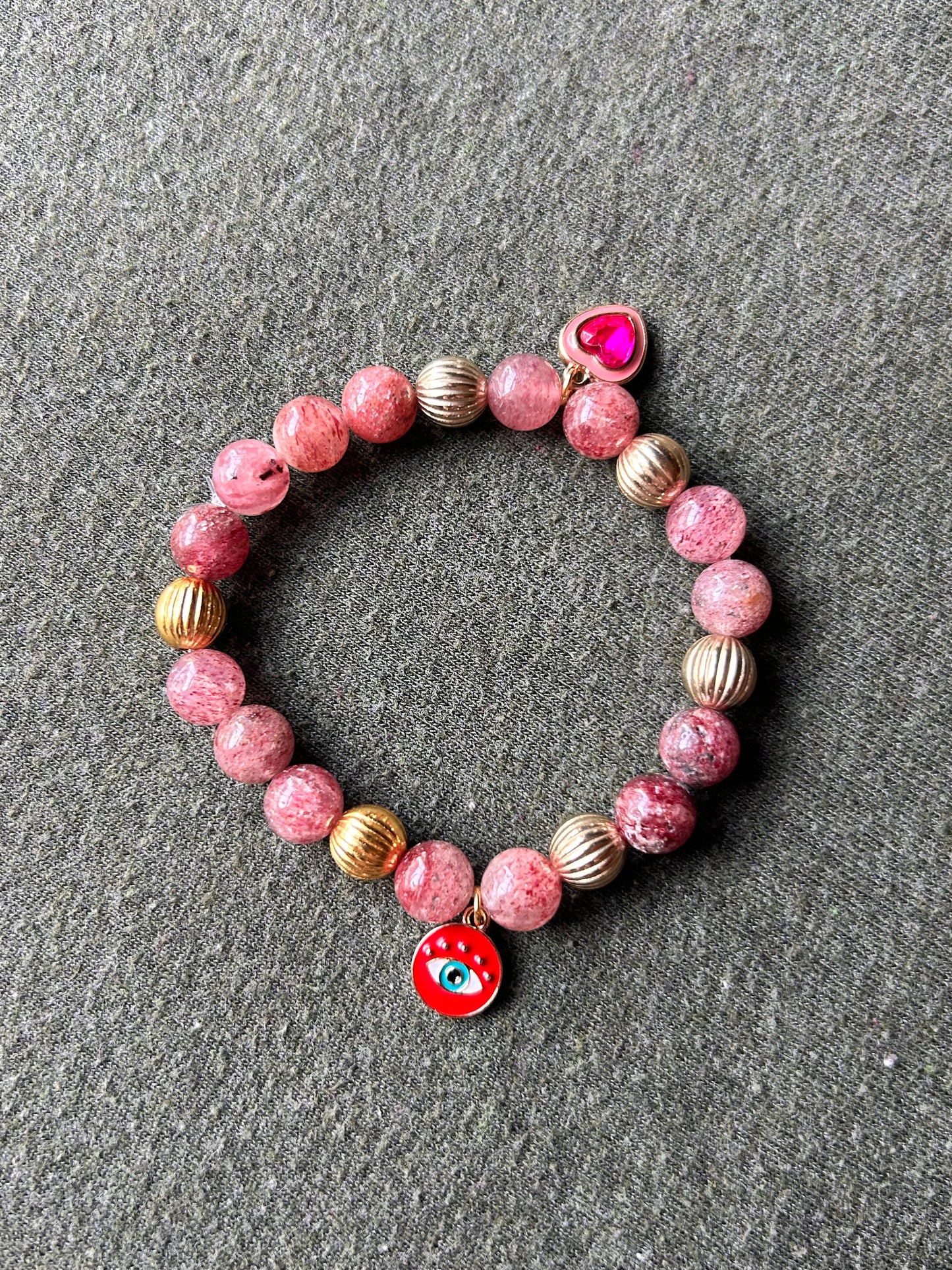 Strawberry Quartz Charm Bracelet